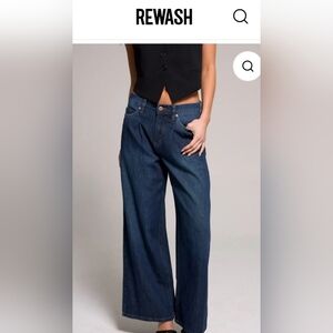 Rewash Vintage Baggy Dad Indigo Pleated Wide Leg Jeans.